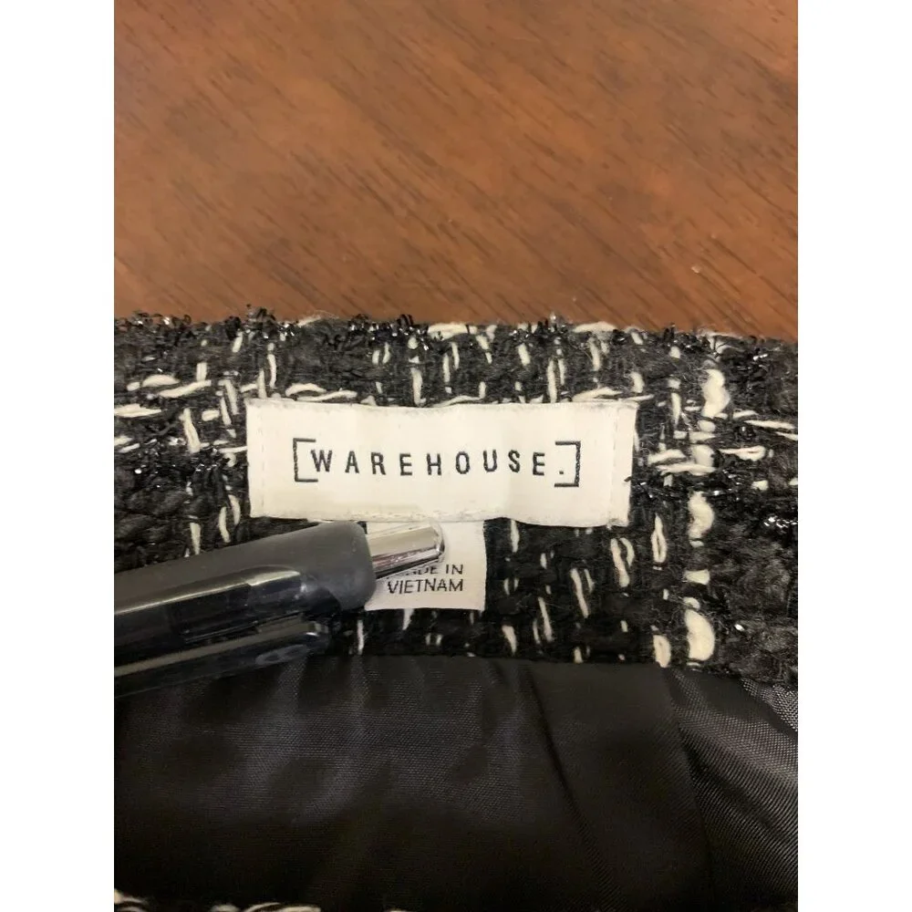 Warehouse 12 Plaid Wool Blend Woven‎ Winter Mini-Skirt Black White